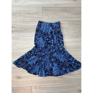 Carole Little Saint-Tropez West Vintage 90s Blue Abstract Rayon Maxi Skirt 8